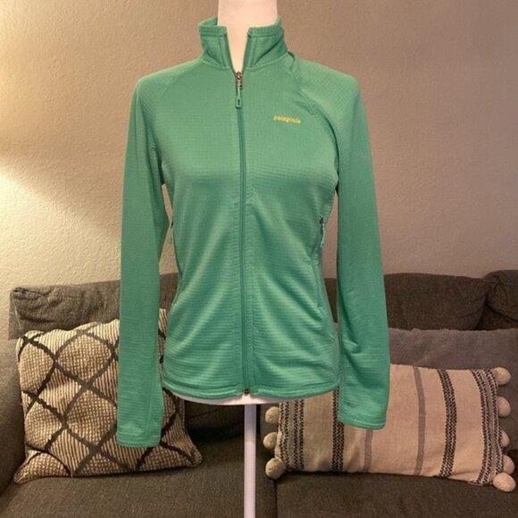Patagonia Women’s R1 Regulator Grid Fleece Green Full Zip Polartec Jacket Small - Picture 1 of 14